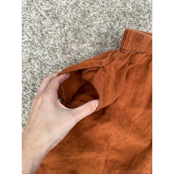 lintico 100% linen wide leg cropped pull on pants burnt orange lagenlook flowy M - Picture 10 of 12